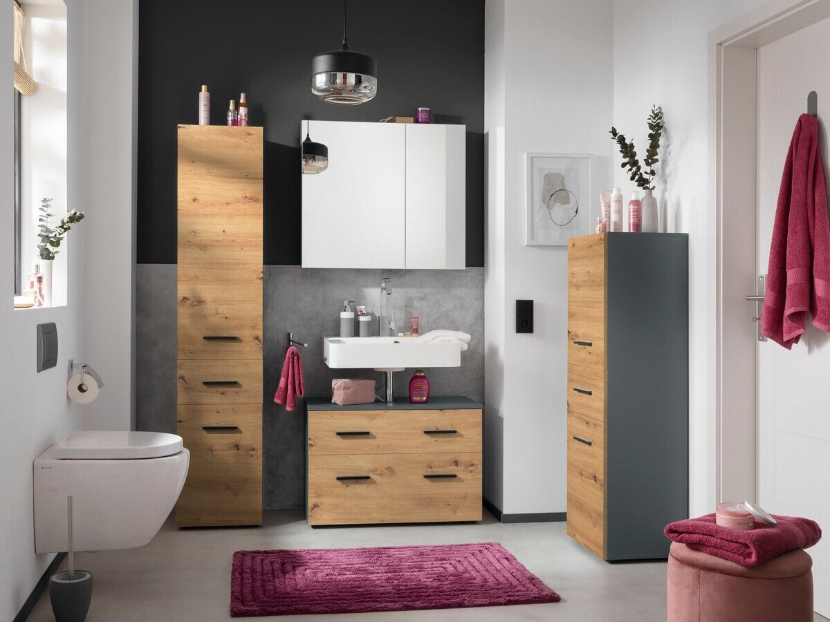 Όρθιο ντουλάπι μπάνιου Larlori 102 (Ανθρακί + Δρυς)