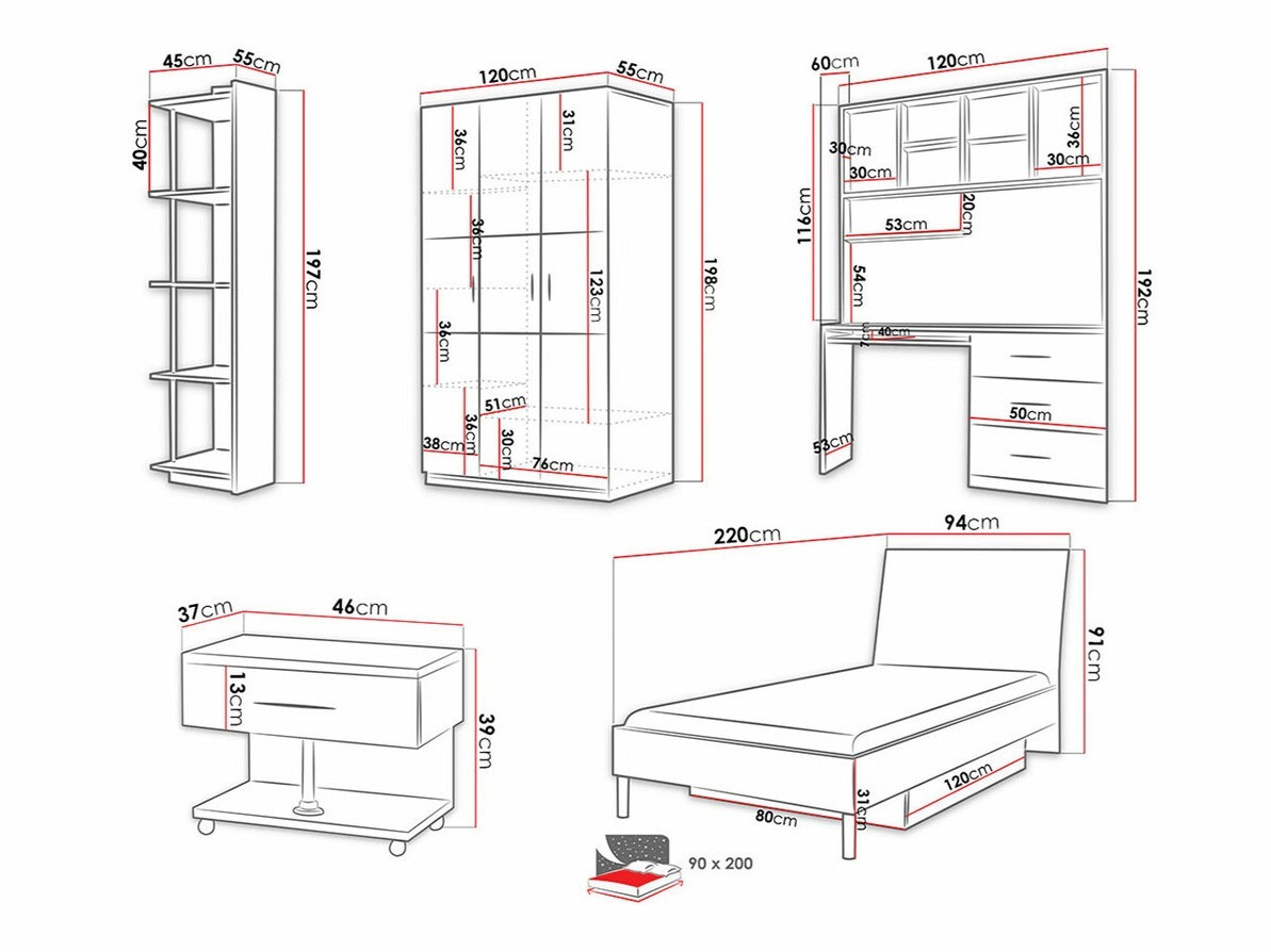 Children's room set Campus (Glossy white + Glossy pink)