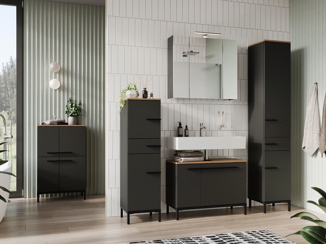 Όρθιο ντουλάπι μπάνιου Ruvlevu 101 (Γραφίτης + Navarra δρυς)