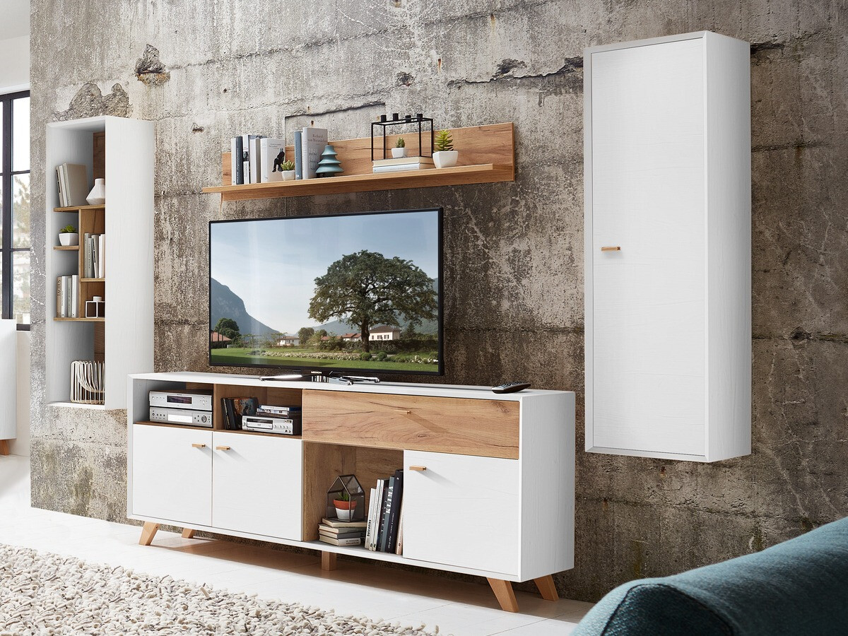 Ράφι τοίχου Sacramento 504 (Λευκασμένο πεύκο + Navarra δρυς)