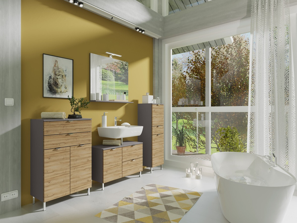 Όρθιο ντουλάπι μπάνιου Lomcamo 103 (Grandson δρυς + Γραφίτης)