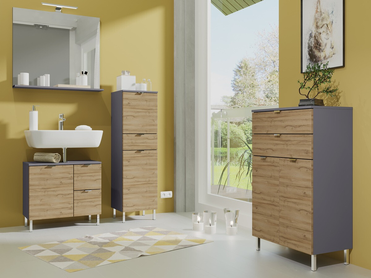 Όρθιο ντουλάπι μπάνιου Lomcamo 103 (Grandson δρυς + Γραφίτης)