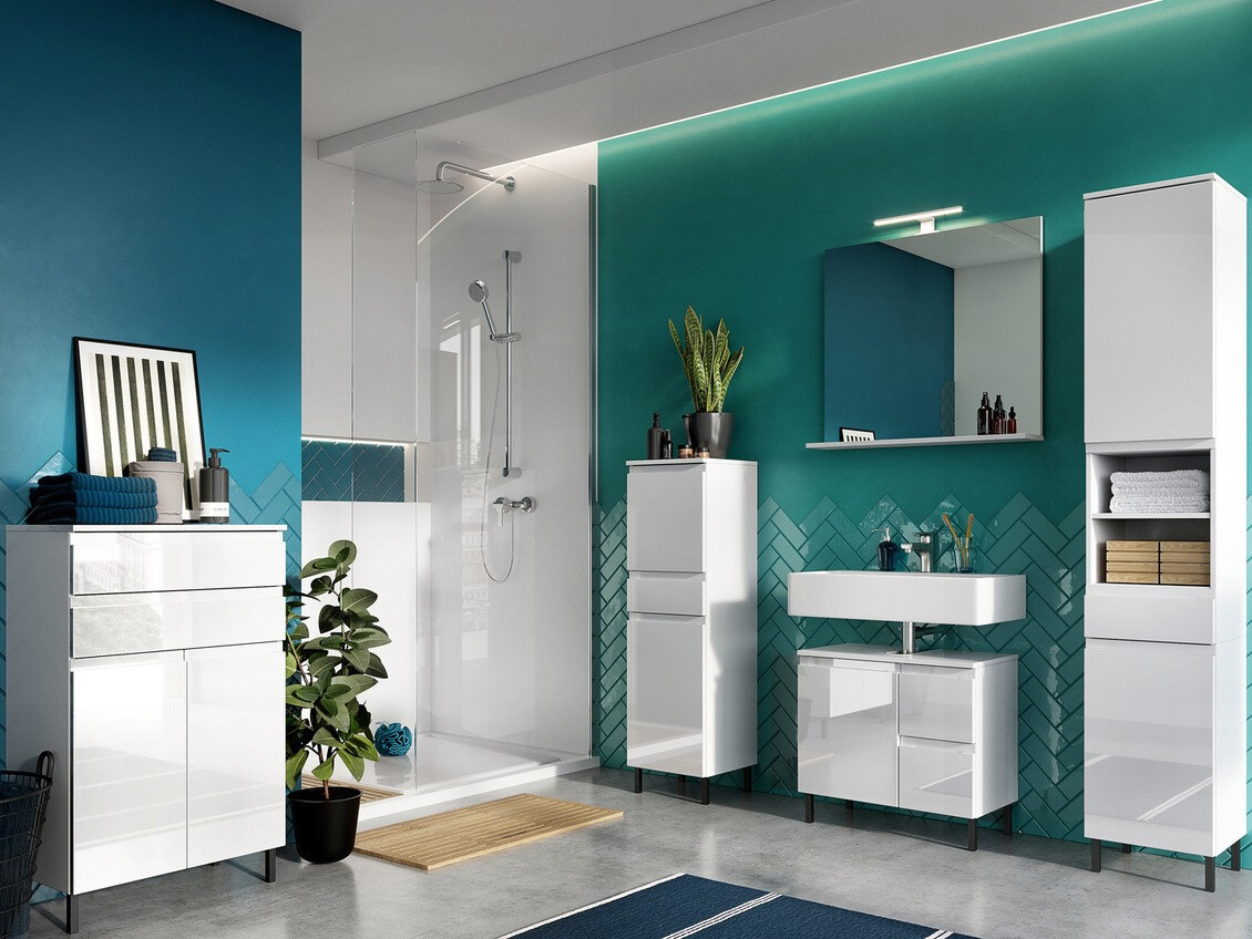 Όρθιο ντουλάπι μπάνιου Talmira 100 (Γυαλιστερό λευκό + Άσπρο)