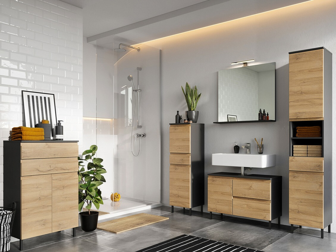 Όρθιο ντουλάπι νιπτήρα μπάνιου Talmira 102 (Γραφίτης + Grandson δρυς)