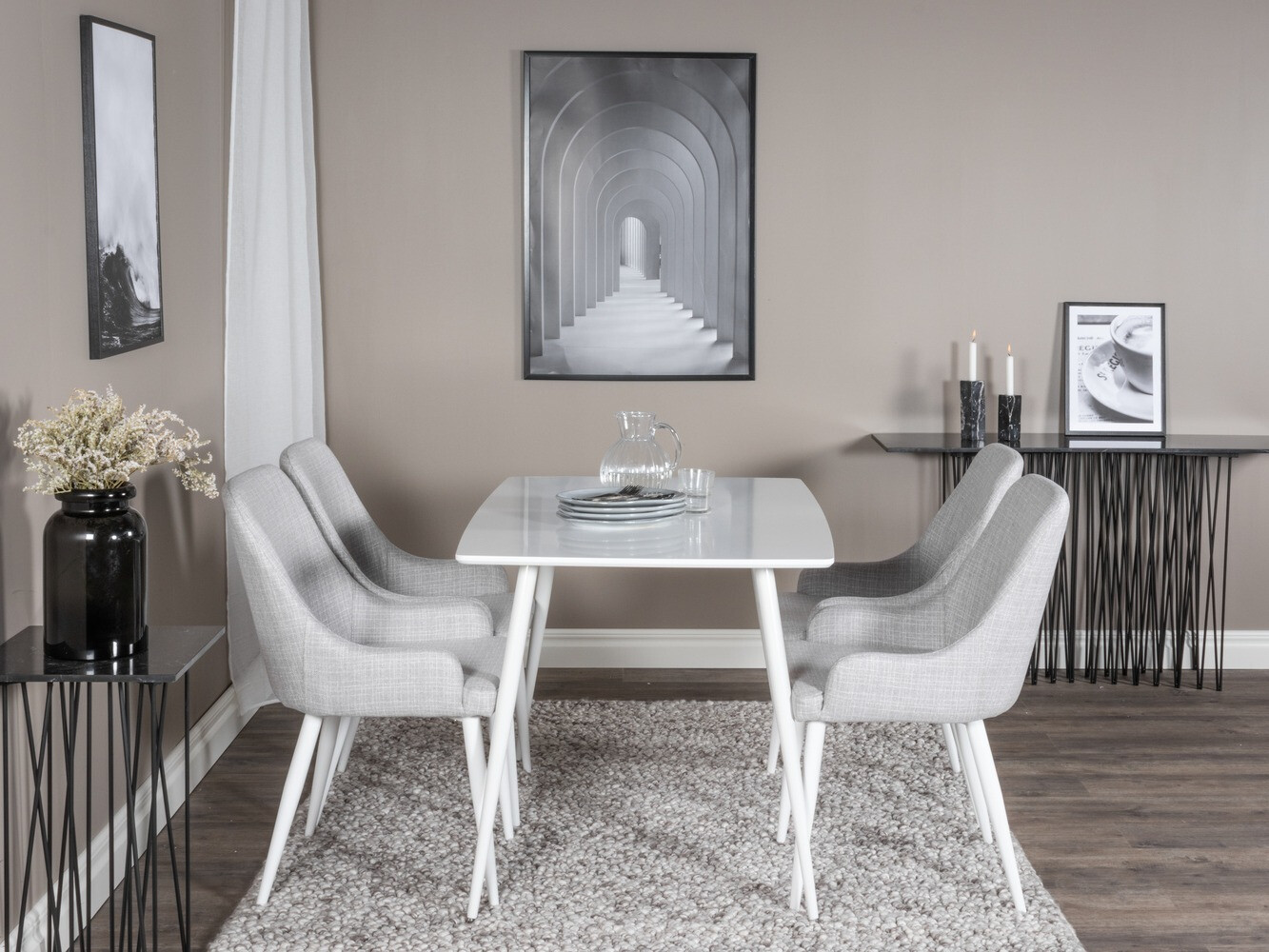 Σετ τραπεζαρίας Dallas 1895 (Άσπρο + Ανοιχτό γκρι)