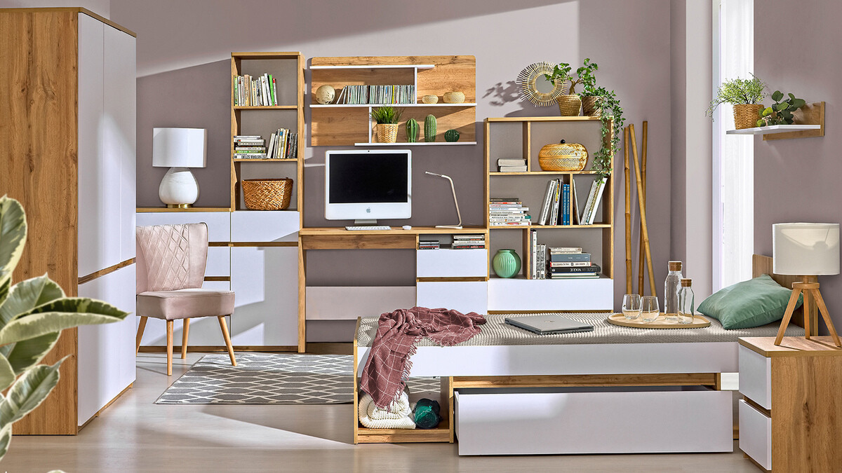 Chest of drawers Evaropha 104 (Wotan Oak + White)