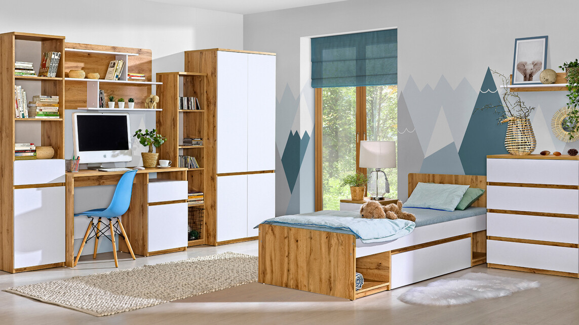 Chest of drawers Evaropha 104 (Wotan Oak + White)
