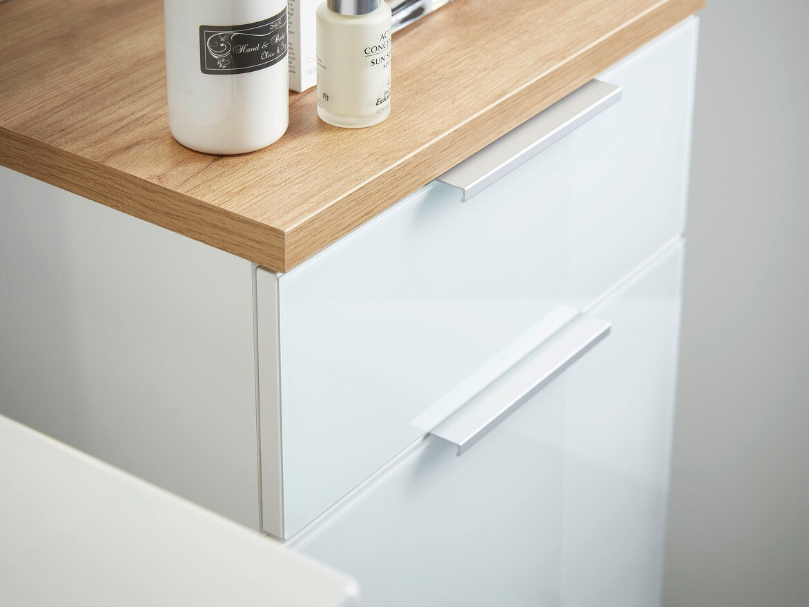 Όρθιο ντουλάπι μπάνιου Levciro 101 (Γυαλιστερό λευκό + Navarra δρυς)