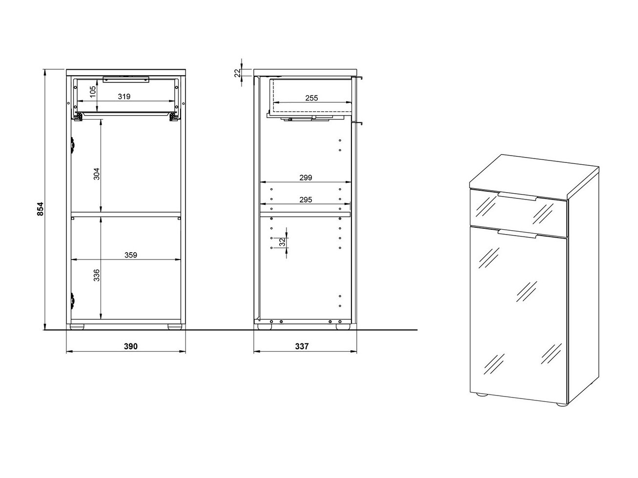 Όρθιο ντουλάπι μπάνιου Levciro 101 (Γυαλιστερό λευκό + Navarra δρυς)