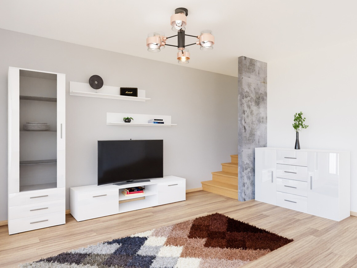 Σετ επίπλων σαλονιού Tornola 108 (Άσπρο + Γυαλιστερό λευκό)