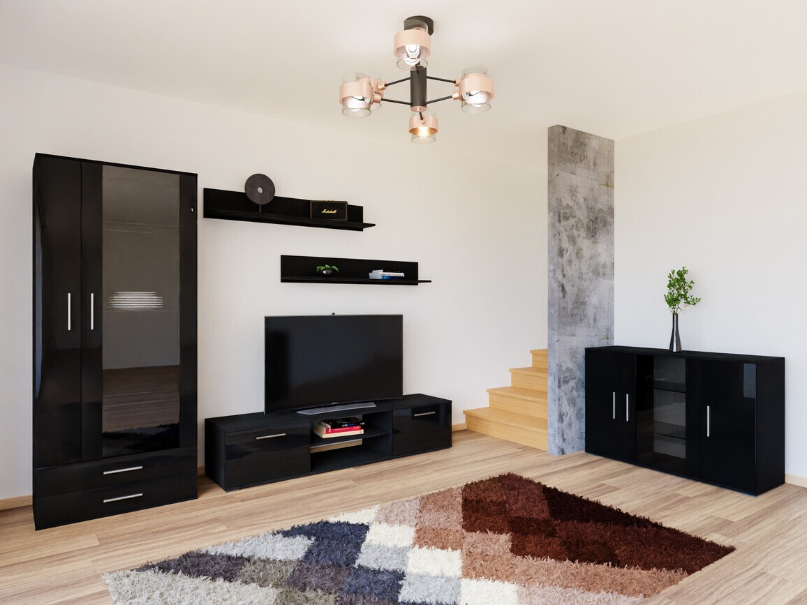 Σετ επίπλων σαλονιού Tornola 116 (Μαύρο + Γυαλιστερό μαύρο)