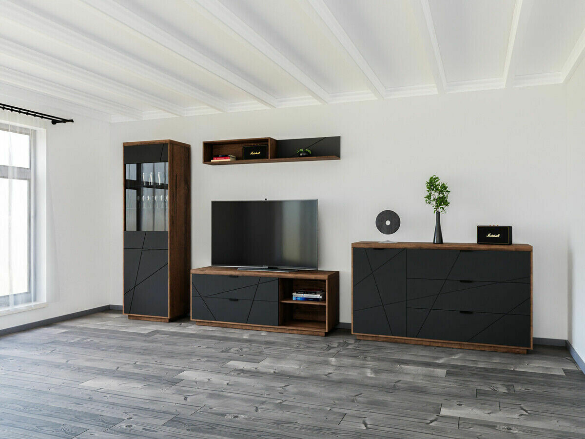 Living room set Fivale 114 (Dark Delano oak + Matte black)