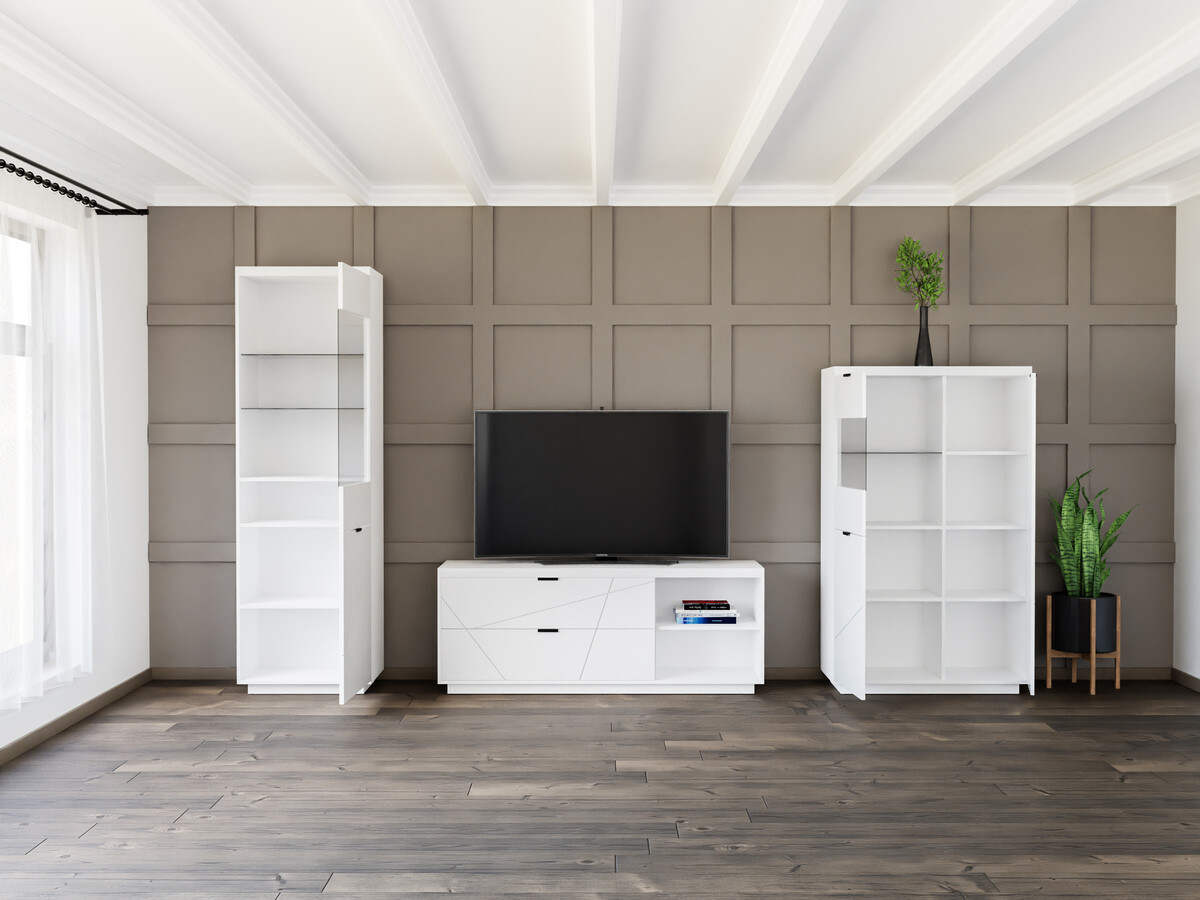 Σετ επίπλων σαλονιού Fivale 112 (Γυαλιστερό λευκό + Άσπρο)