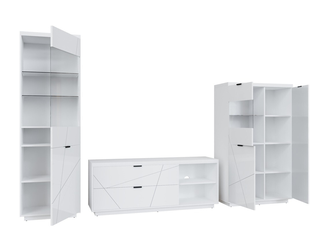 Σετ επίπλων σαλονιού Fivale 112 (Γυαλιστερό λευκό + Άσπρο)