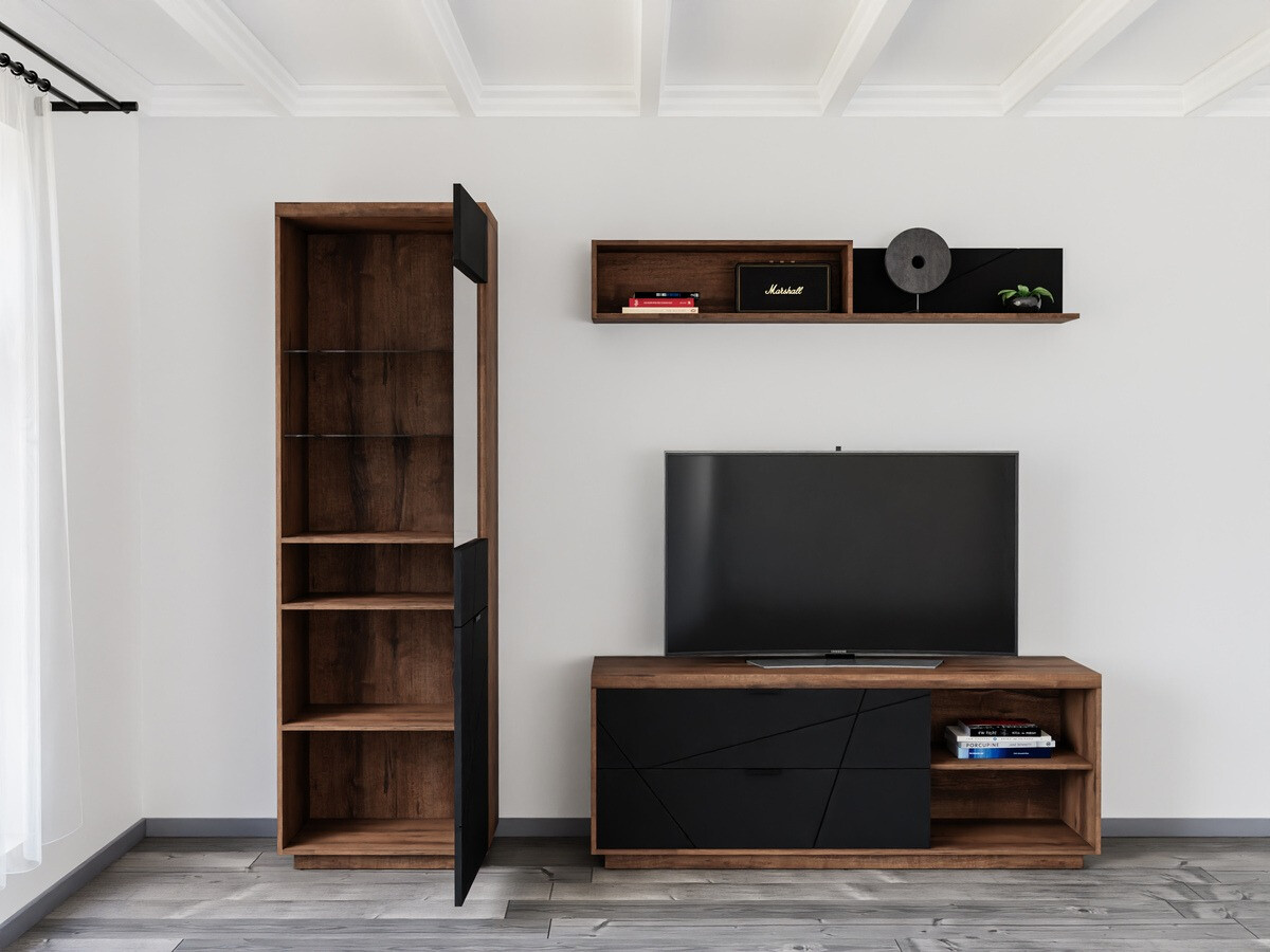 Σετ επίπλων σαλονιού Fivale 113 (Σκούρα βελανιδιά delano + Μαύρο ματ)