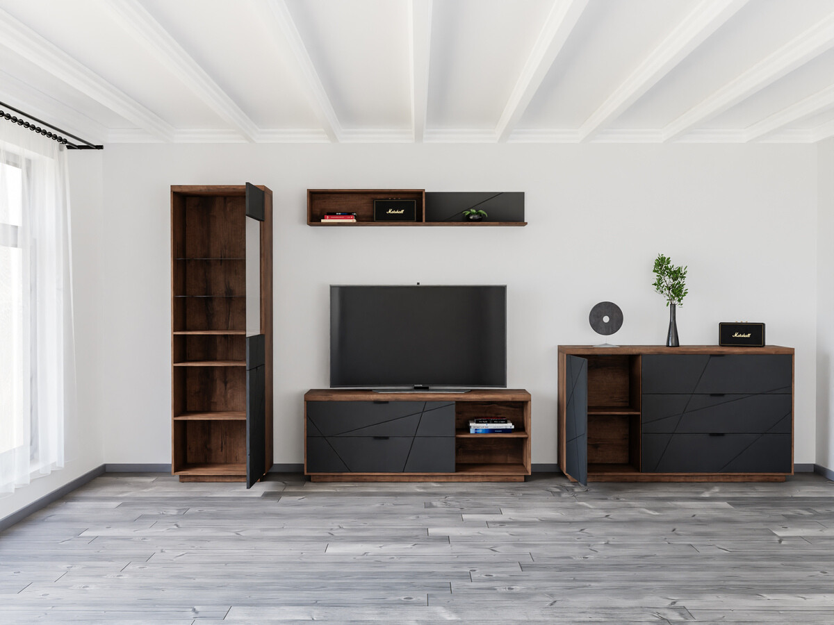 Σετ επίπλων σαλονιού Fivale 114 (Σκούρα βελανιδιά delano + Μαύρο ματ)