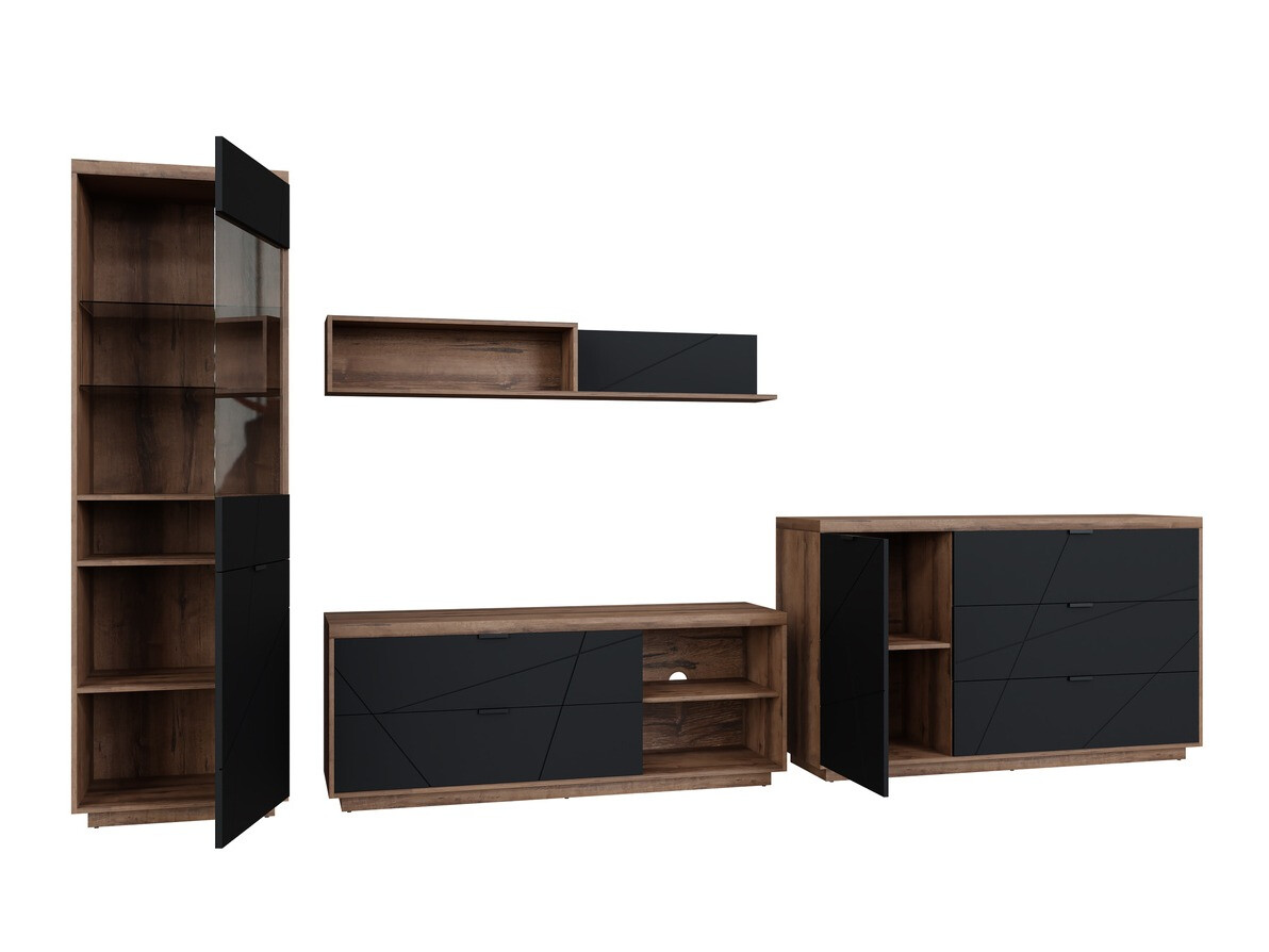 Σετ επίπλων σαλονιού Fivale 114 (Σκούρα βελανιδιά delano + Μαύρο ματ)