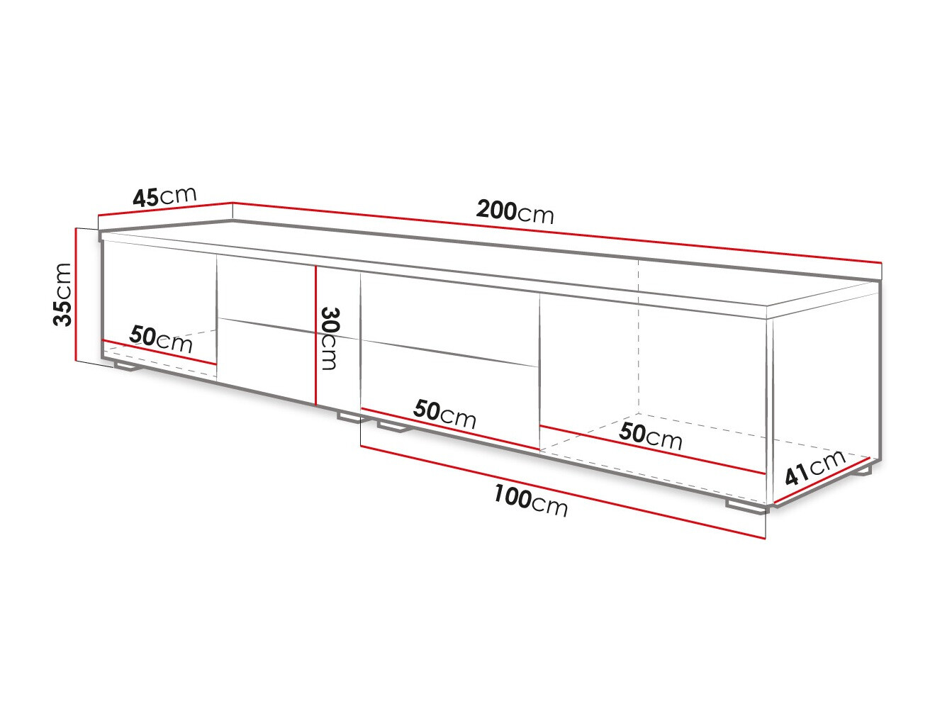 Έπιπλο τηλεόρασης Hortus (Άσπρο + Γυαλιστερό λευκό)