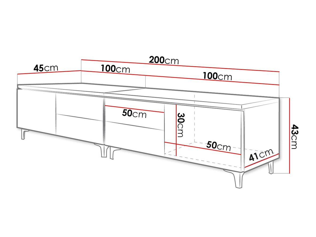 Έπιπλο τηλεόρασης Hortus I (Άσπρο + Γυαλιστερό λευκό)