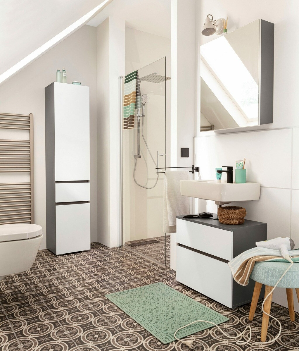 Όρθιο ντουλάπι μπάνιου Soncamu 106 (Άσπρο + Ανθρακί)