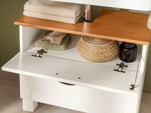 Όρθιο ντουλάπι νιπτήρα μπάνιου Ophlevu 102 (Άσπρο + Μελί δρυς)