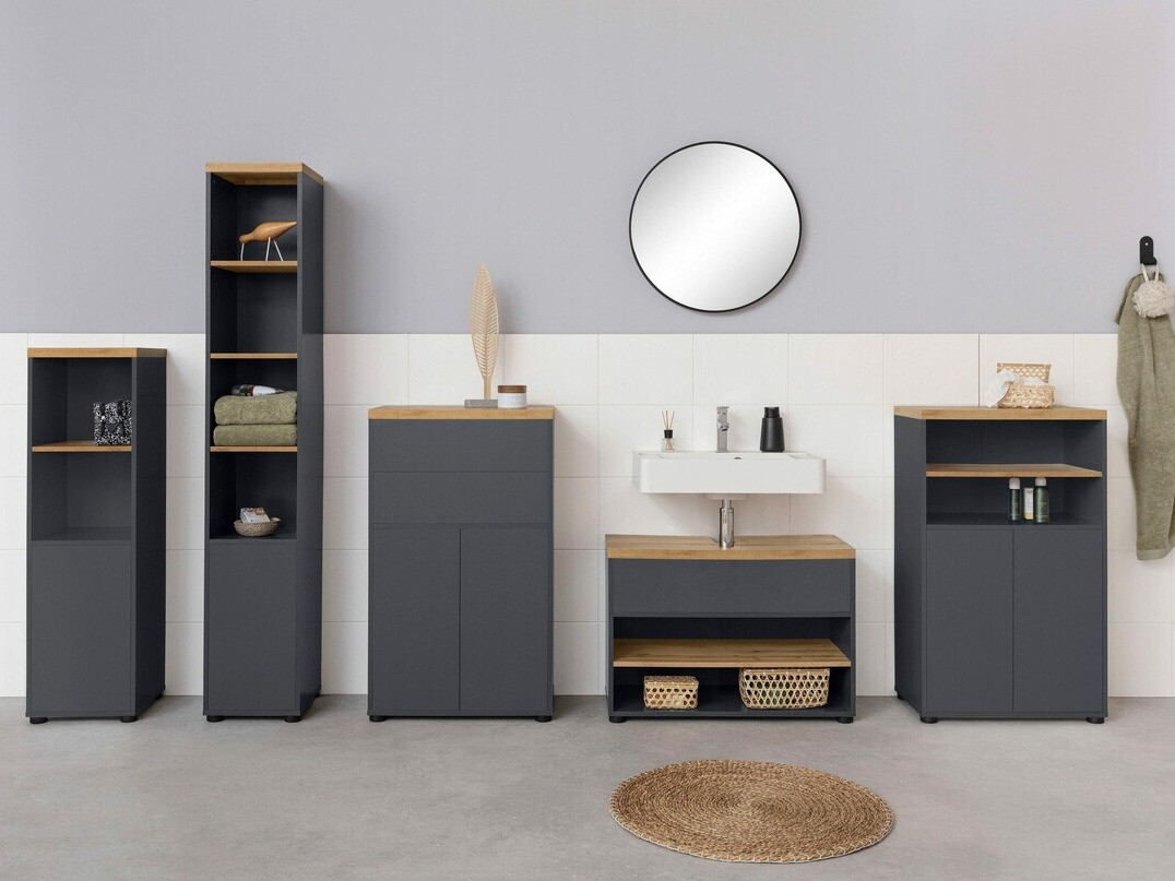 Όρθιο ντουλάπι μπάνιου Denton 828 (Ανθρακί + Δρυς)