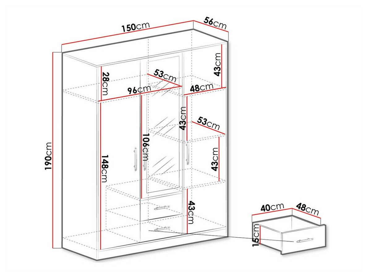 Ντουλάπα Cavmero 103 (Ανθρακί)