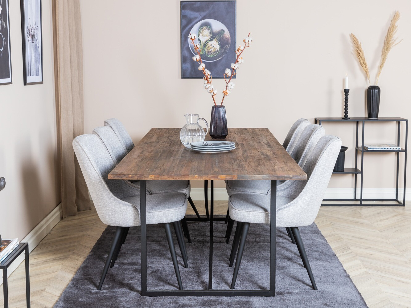 Dining set Dallas 1865 (Black + Light grey)