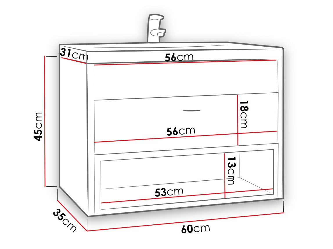 Επιτοίχιο ντουλάπι μπάνιου με υποδοχή νιπτήρα Velum (Artisan βελανιδιά + Μαύρο)
