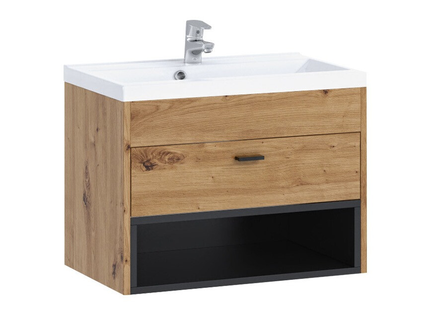 Wall-mounted bathroom cabinet for washbasin Velum (Artisan oak + Black)
