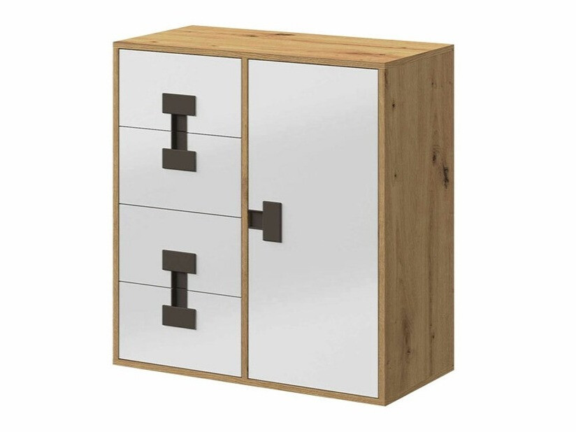 Chest of drawers Florevi 103 (Glossy white + Artisan oak)