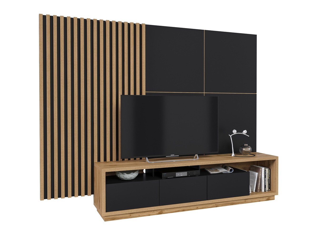 Living room set Austin 362 (Wotan Oak + Matte black + Black)