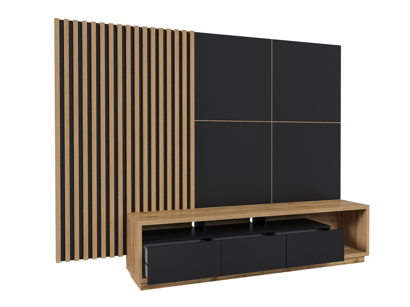 Living room set Austin 362 (Wotan Oak + Matte black + Black)