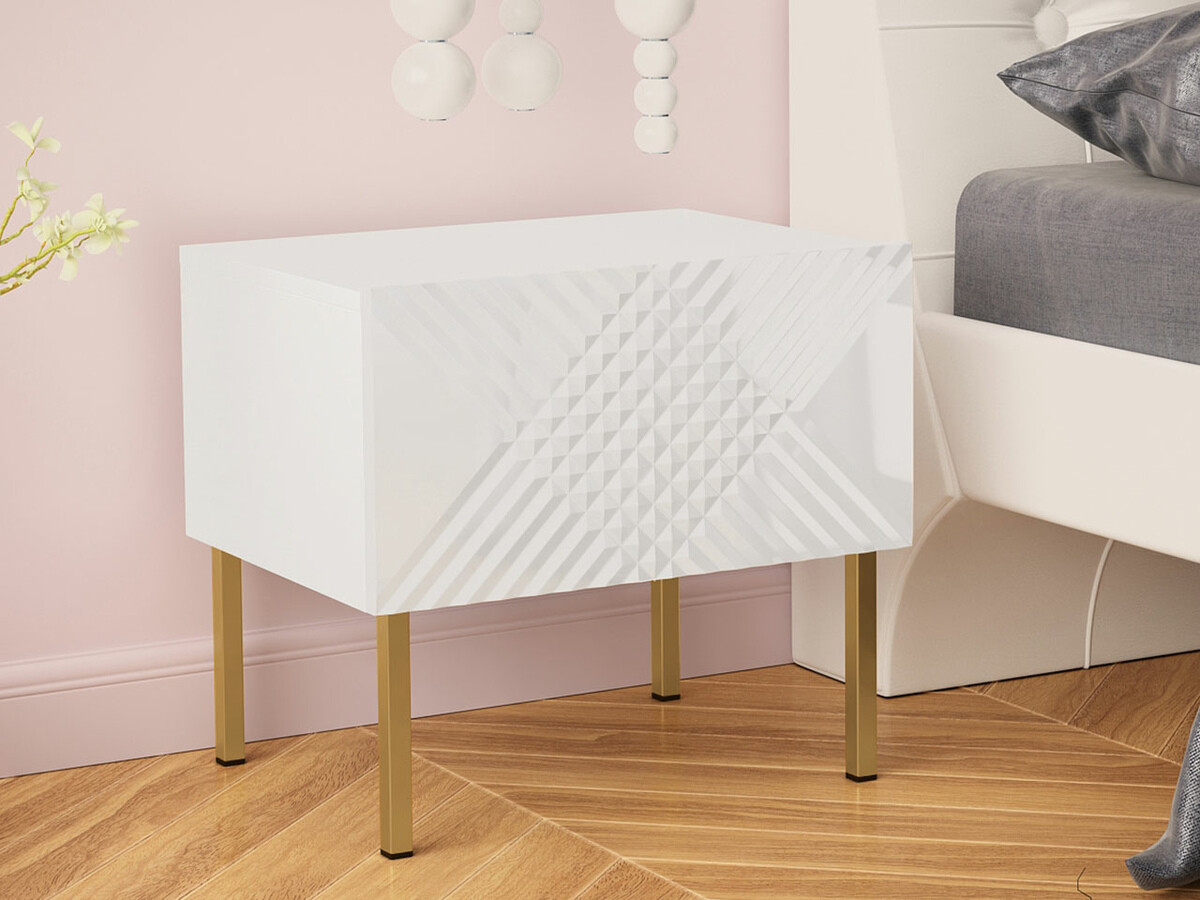 Bedside table Natar (White + Glossy white)