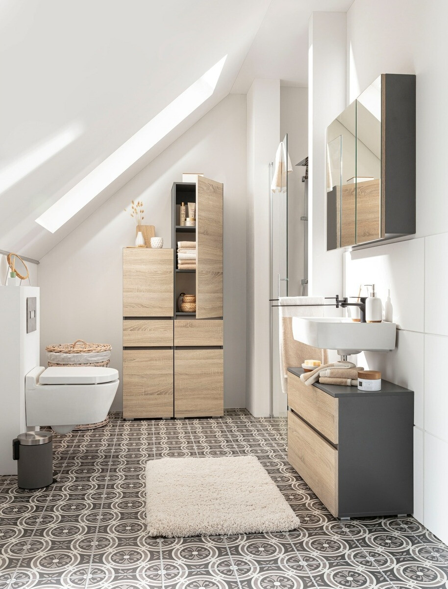 Όρθιο ντουλάπι μπάνιου Soncamu 106 (Ανθρακί + Δρυς)