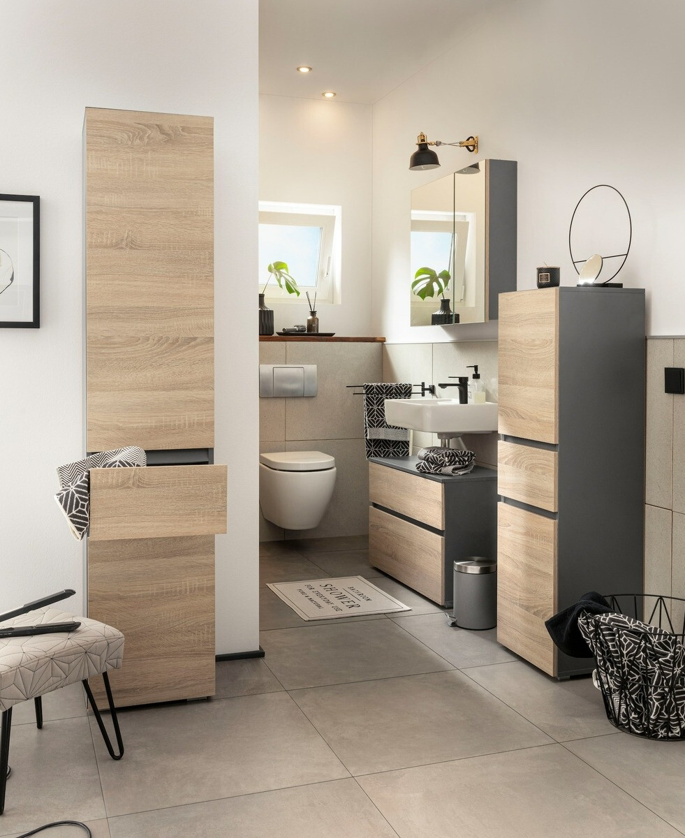 Όρθιο ντουλάπι μπάνιου Soncamu 106 (Ανθρακί + Δρυς)