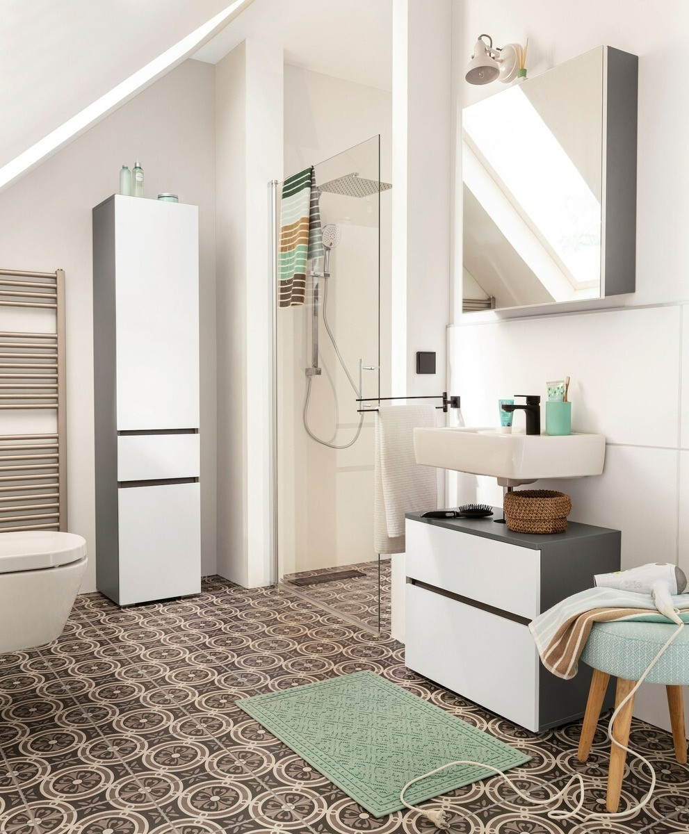 Όρθιο ντουλάπι νιπτήρα μπάνιου Soncamu 110 (Άσπρο + Ανθρακί)