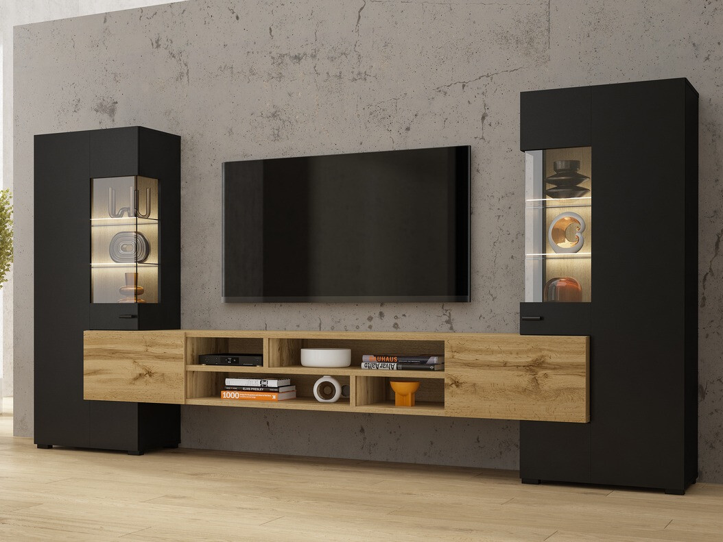 Σετ επίπλων σαλονιού Mondalo 101 (Δρυς wotan + Μαύρο ματ)