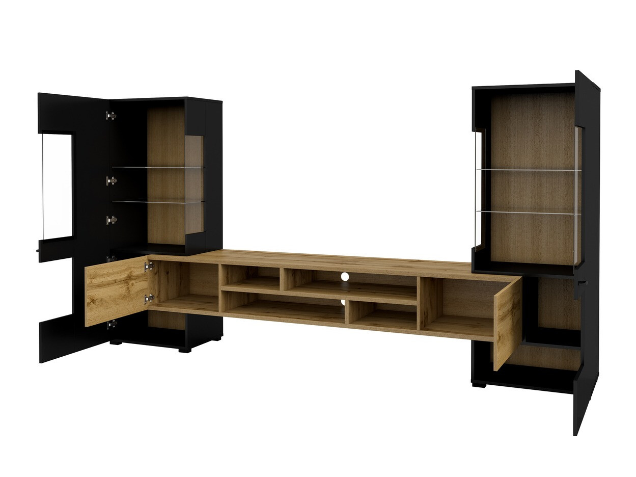 Σετ επίπλων σαλονιού Mondalo 101 (Δρυς wotan + Μαύρο ματ)