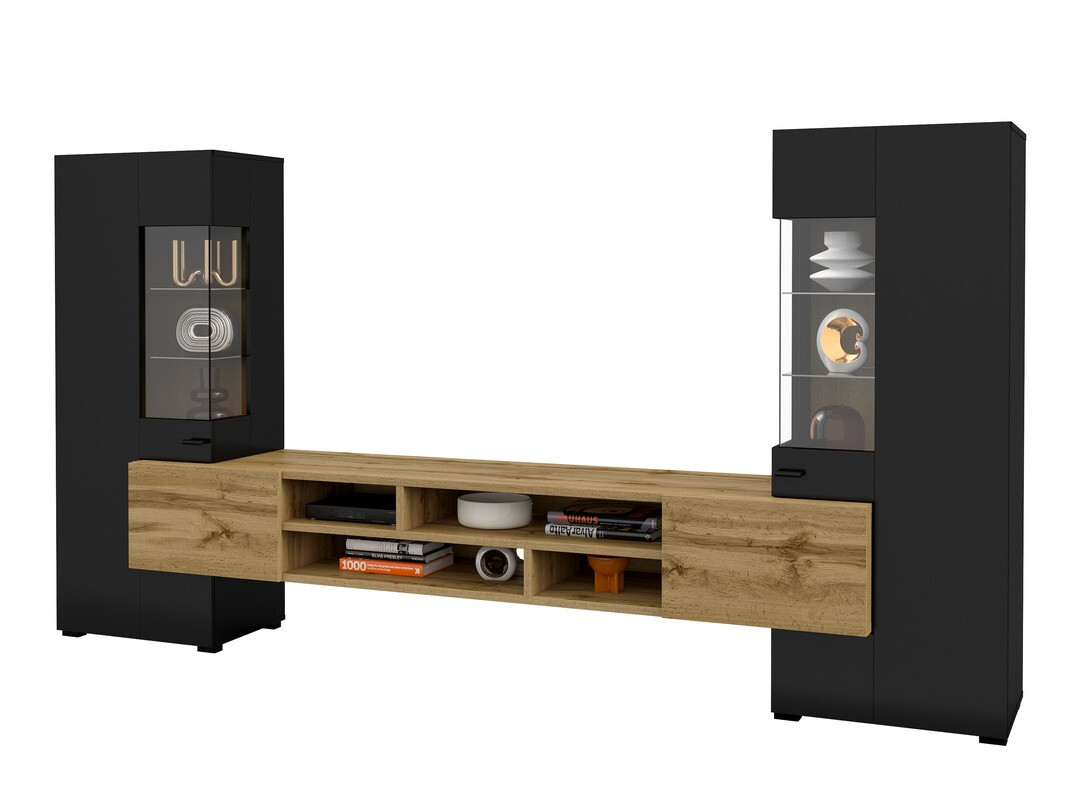 Σετ επίπλων σαλονιού Mondalo 101 (Δρυς wotan + Μαύρο ματ)