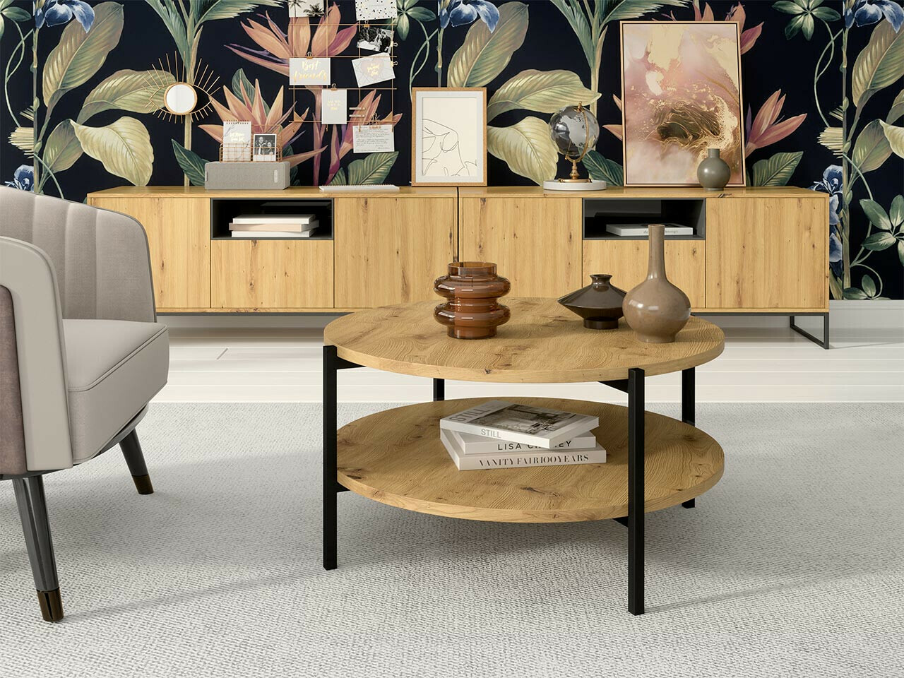 Τραπεζάκι σαλονιού Providence 181 (Artisan βελανιδιά + Μαύρο)