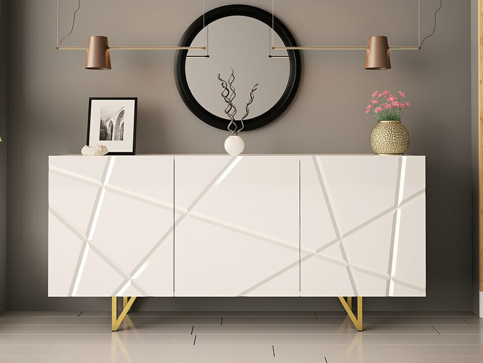 Μπουφέ Audis (Άσπρο + Γυαλιστερό λευκό)