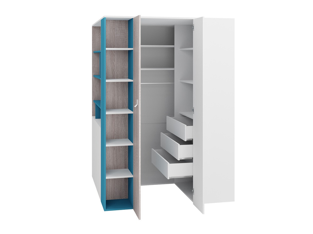 Σετ παιδικού δωματίου Camteso 115 (Άσπρο + Δρυς + Τυρκουάζ)