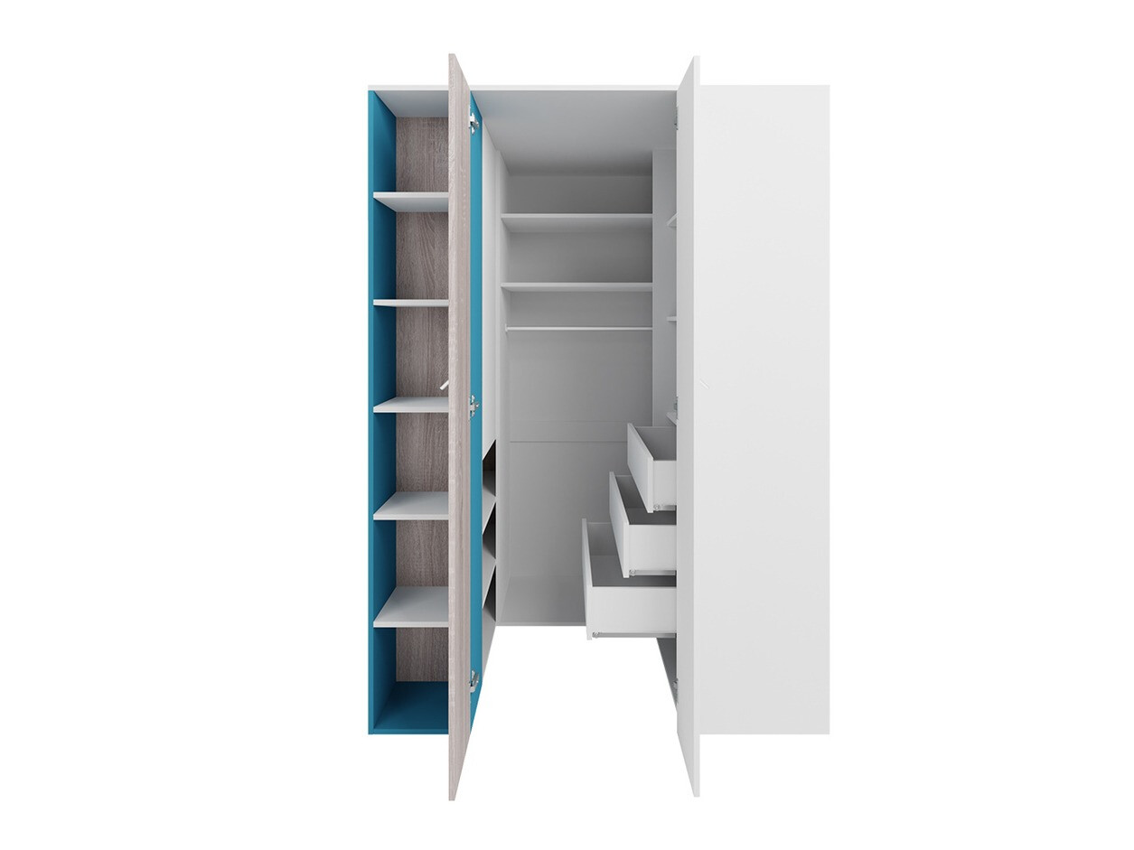 Σετ παιδικού δωματίου Camteso 115 (Άσπρο + Δρυς + Τυρκουάζ)