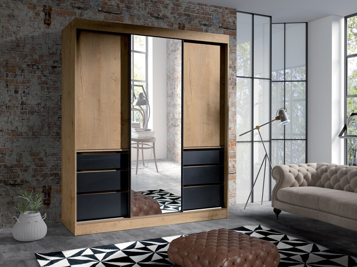 Wardrobe Toledo 120 (Lefkas oak + Black)
