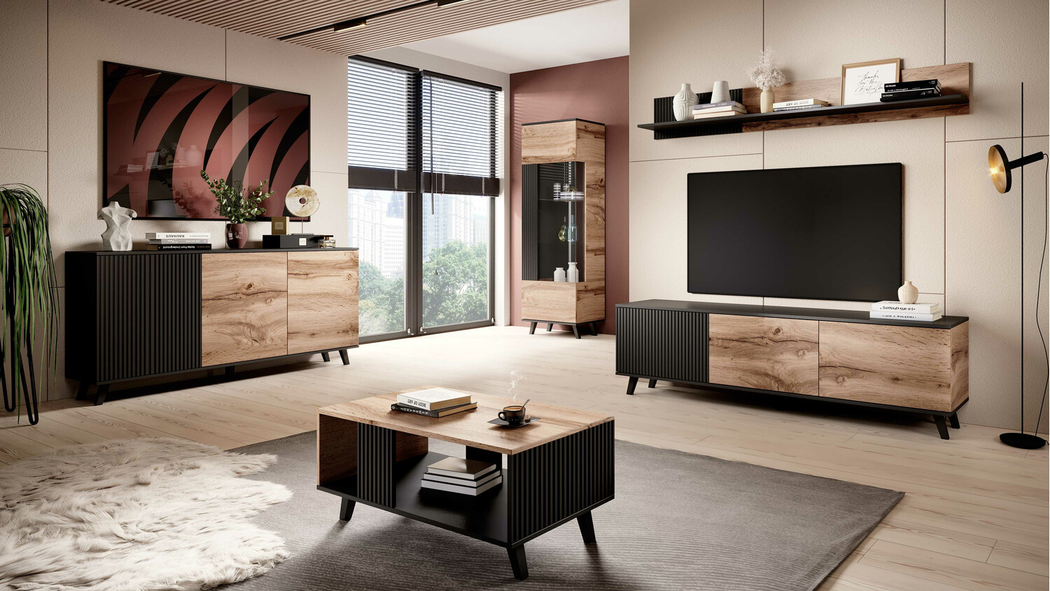 Coffee table Luelia 118 (Black + Wotan Oak)