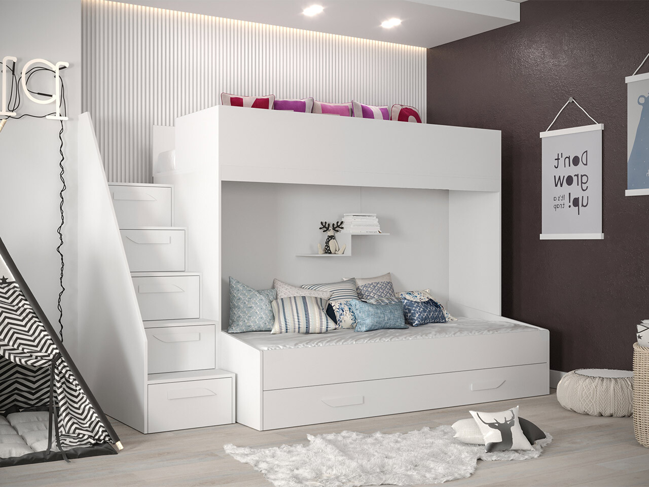 Bunk bed Hartford 356 (White + Glossy white)