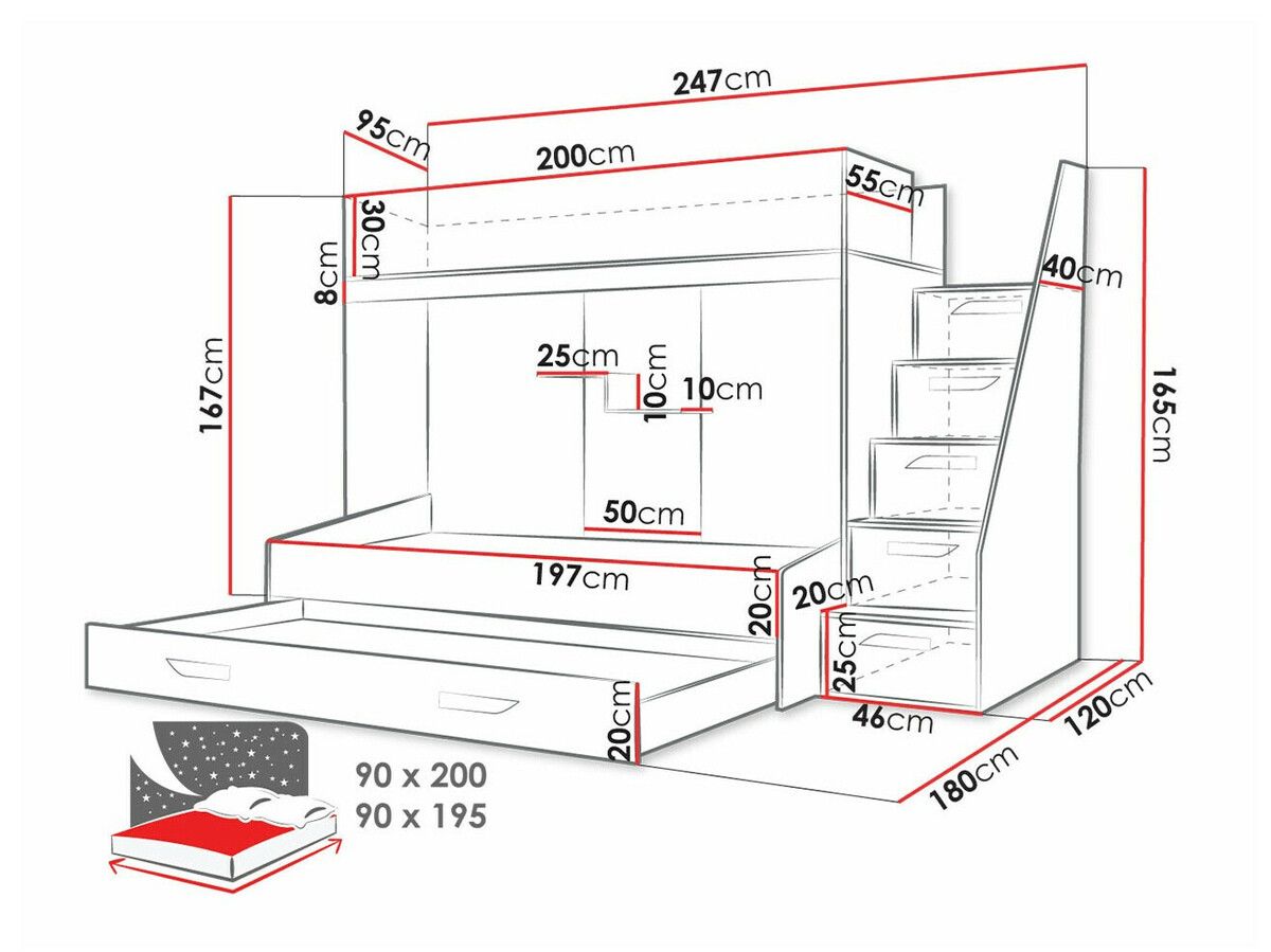 Bunk bed Hartford 356 (White + Glossy white)
