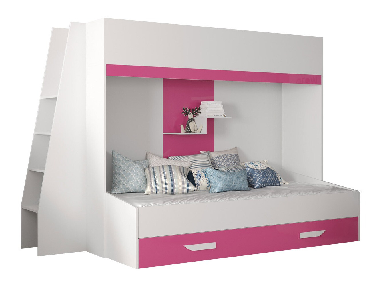 Bunk bed Hartford 357 (White + Glossy pink + Glossy white)