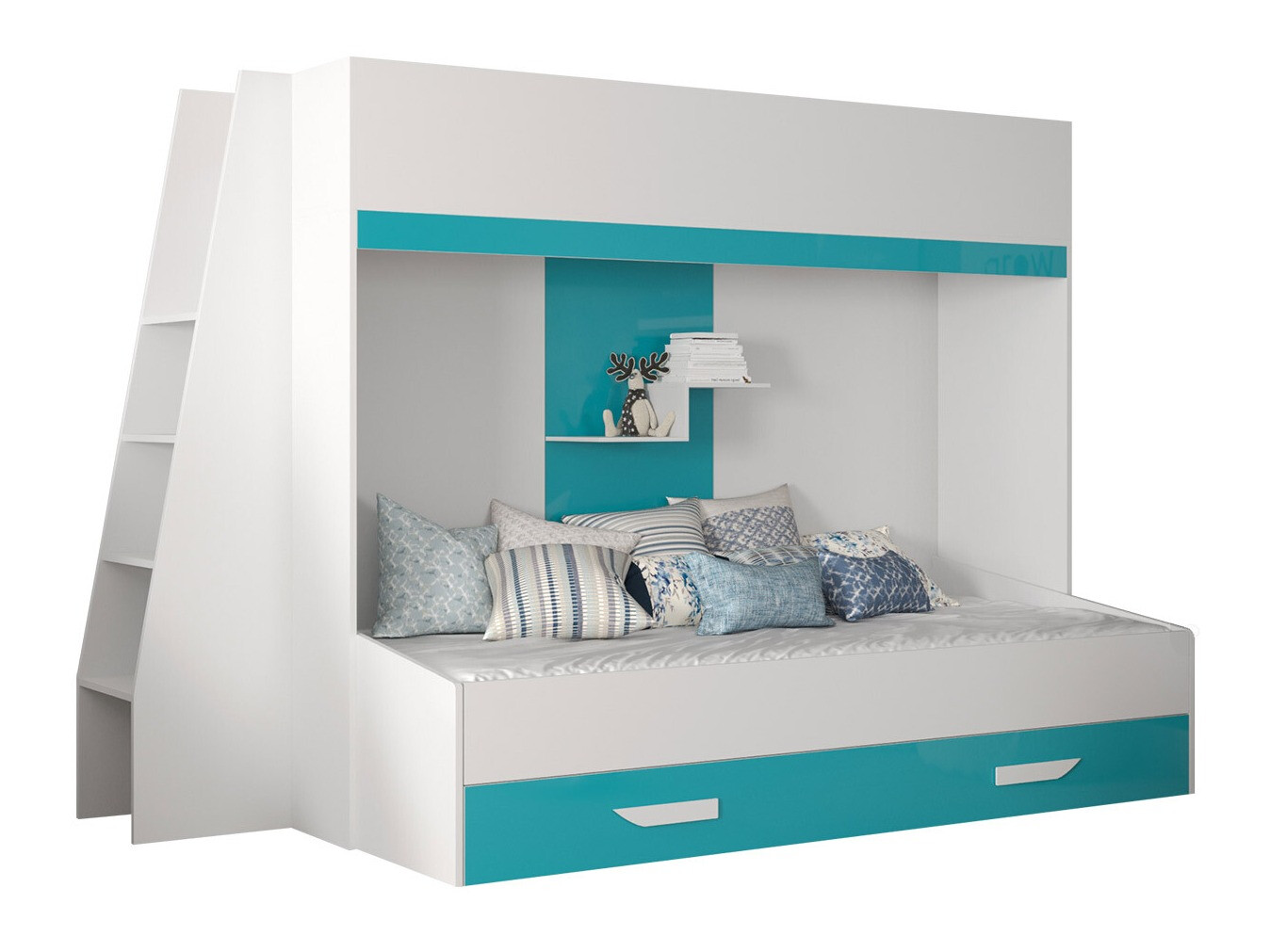 Bunk bed Hartford 357 (White + Glossy Turquoise + Glossy white)